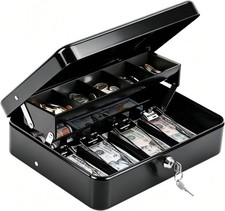 Large Cash Box with Money Tray and Lock, Metal Money Box for Cash, Lockbox 11.8