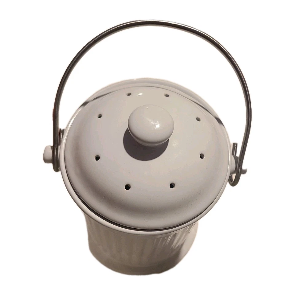 Lixeira de compostagem de alimentos brancos cabo de recipiente de sucata sustentabilidade + 4 filtros. - Imagem 2 de 4