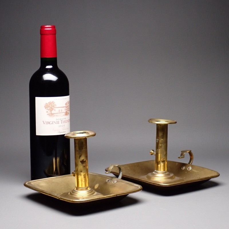 Antique Georgian Pair Brass Pushup Candle Holders Candlesticks 1800-1820