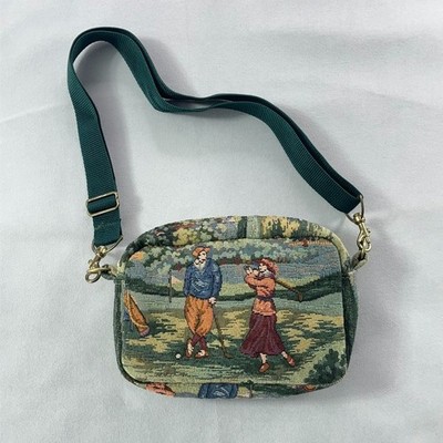 Holdings Fine Accessories Crossbody Bag Women's Green Tapestry Golf Scene
