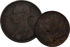 Great Britain Penny Victoria 2 Piece Coin Genuine #HEG864