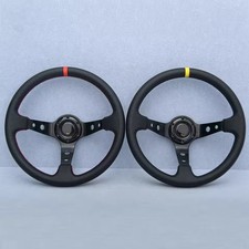 JDM Deep Dish Leather Racing Steering Wheel Universal Tuning Style Red
