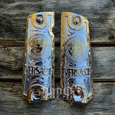 1911 45 38 Super Full Size Versace Gold Gun Pistol Grip Cachas & 24K Screws