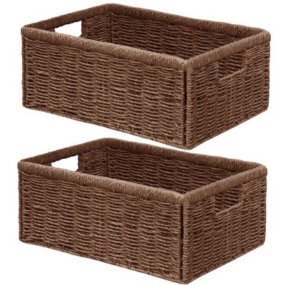 Wicker Storage Basket, Set of 2 Hand Woven Wicker Baskets for Organizing with...