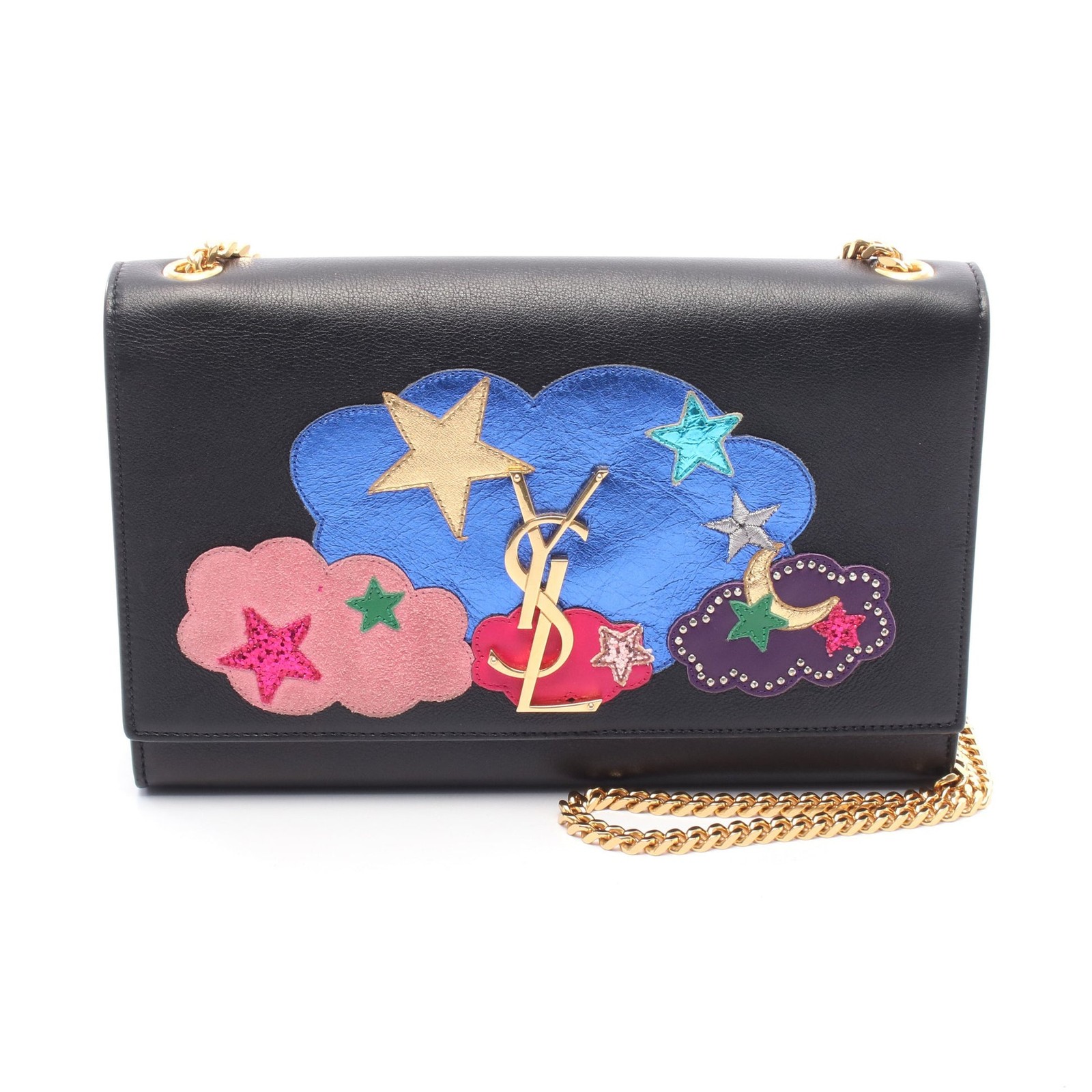 【BORSA】SAINT LAURENT PARIS Kate Borsa a tracolla media a catena in pelle nera