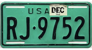 99 CENT SALE 1982 US FORCES IN GERMANY License Plate #RJ 9752 No Reserve