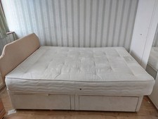 Double Divan Bed Frame with Storage Drawers & Fabric Headboard – No Mattress