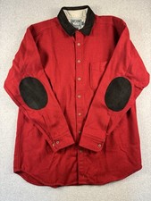 Vintage Woolrich Mens Wool Shirt Sz L Microsuede Elbow Patches Collar EUC