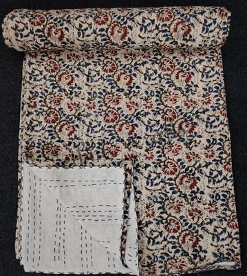 Bohemian Quilt Kantha Handmade Throw Reversible Boho Blanket Quilt Kantha