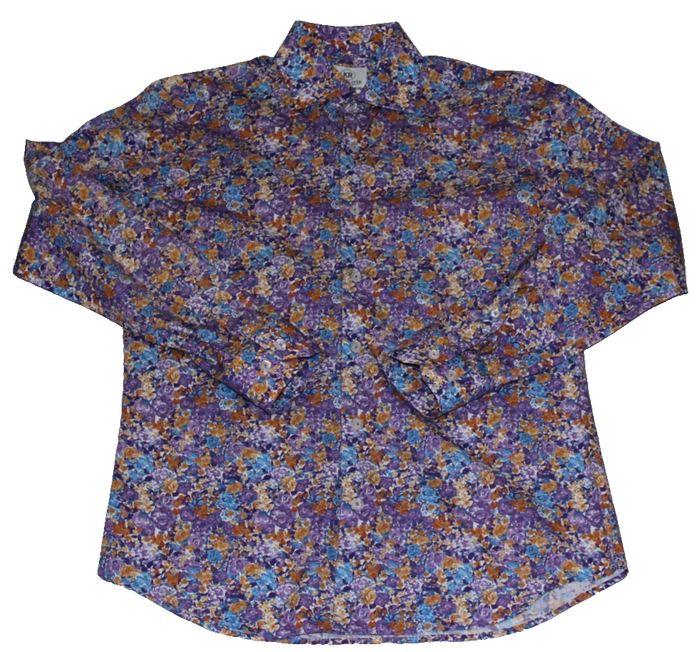 Kurt River Men's Button Up Shirt Size M Purple Floral Print Long Sleeve Slim Fit