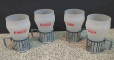 Juego De Colección De 4 Vasos De Coca-Cola Esmerilados Con Soportes De Peltre Coca-Cola 1985