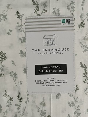 Rachel Ashwell The Farmhouse Sage Vine Cotton  Queen Sheet Set