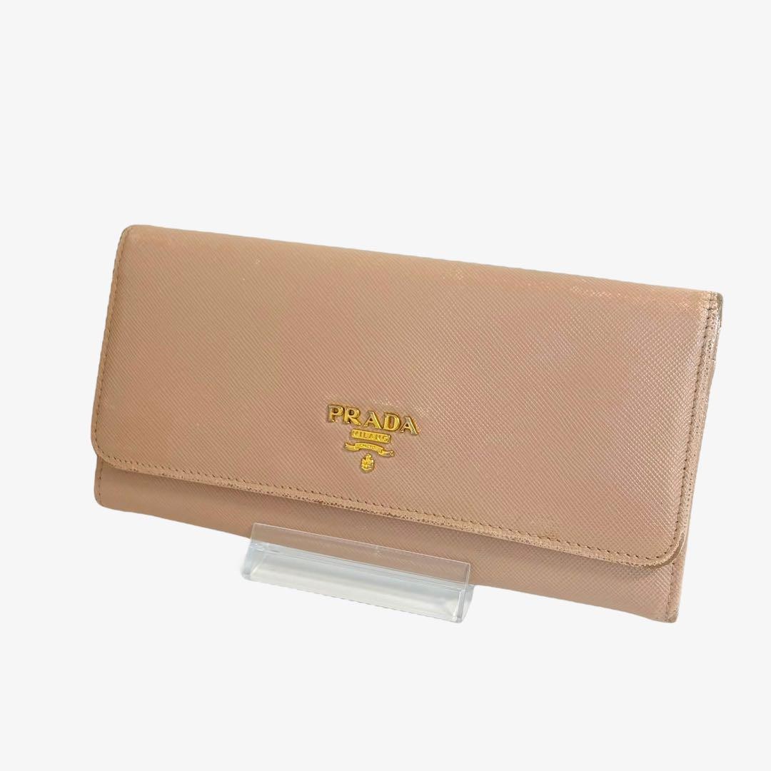 Prada Saffiano Leather Bifold Long Wallet in Pink Beige Pre-Owned Authentic