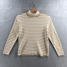 Lauren Ralph Lauren Sweater Womens 2X Beige White Knit Cotton Striped Turtleneck