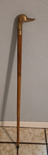 Vtg Wood  Brass Travel Walking Cane w/ Brass Duck Head