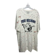 True Religion Shirt Mens XXXL White Paint Splatter Graphic Tee Cotton