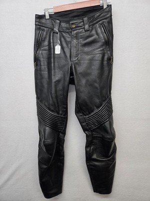 VANSON BLACK LEATHER HEAVY DUTY MOTO PANTS REINFORCED ZIP POCKET FRONT SZ 30/30