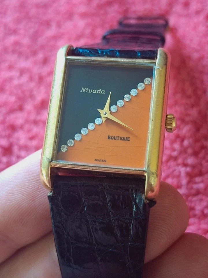NIVADA Boutique Tank Black & Orange Spider Dial With Gemstones Vintage 1970s - Image 2 of 4