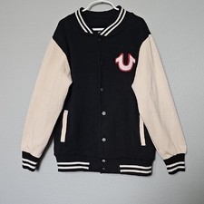 True Religion Boy's Varsity Puff Letter Button Front Jacket Size Large 12