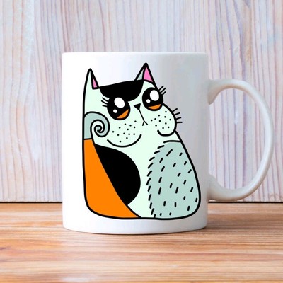 Doodle Cat Katze Zeichnung Orange Mug Tasse Keramiktasse Geschenk Kaffeetasse