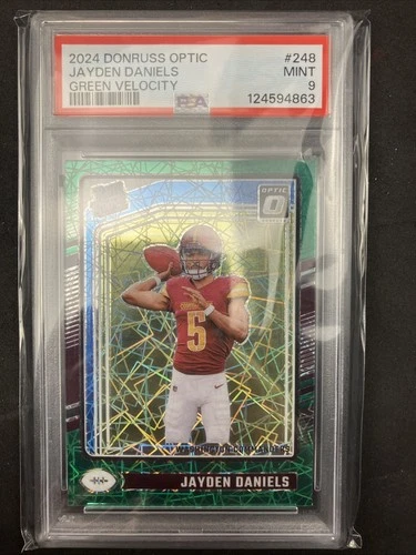Jayden Daniels 2024 Panini Donruss Optic Green Velocity Rated Rookie Prizm PSA 9
