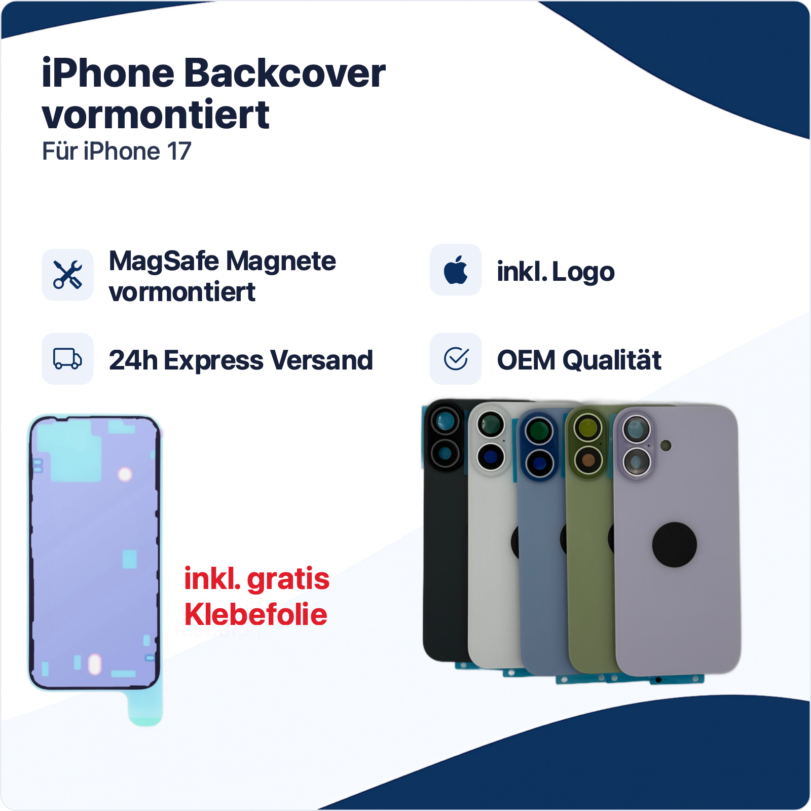 Backcover Rückseite Akkudeckel für Apple iPhone 17 vormontiert OEM Qualität NEU Lavendel