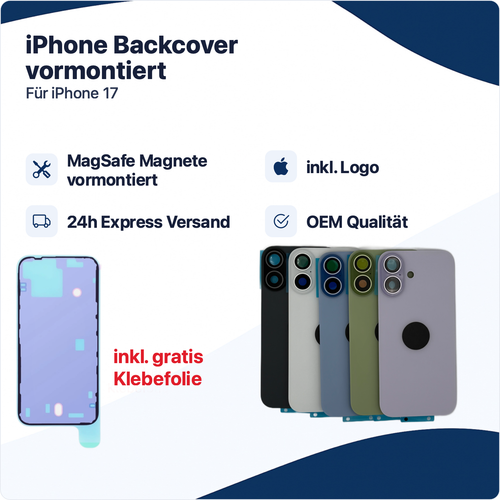 Backcover Rückseite Akkudeckel für Apple iPhone 17 vormontiert OEM Qualität NEU Lavendel