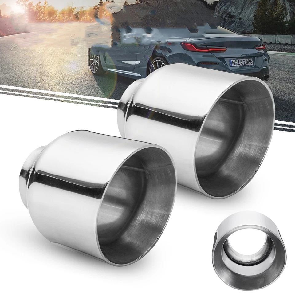 Par de 2,5"" entrada 4"" salida 5"" largo punta de escape de acero inoxidable doble pared Foto 2 de 4