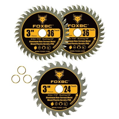 FOXBC 3 Inch Carbide Circular Saw Blade 24 Tooth, 36 Tooth for Wood, Yellow