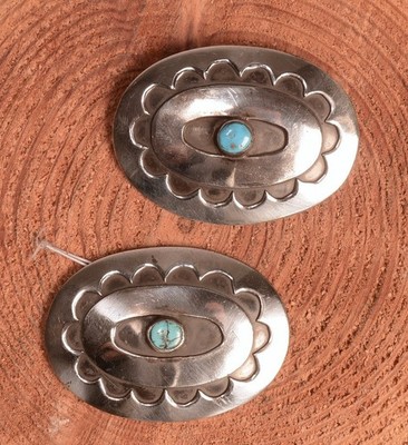 Navajo Sterling Silver Conchos Set of 2   Late 20th Century   .375'' H x 2.25''