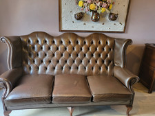 Chesterfield Queen Anne High Backed RE-COLOURED Brown Leather 3 Seater Sofa