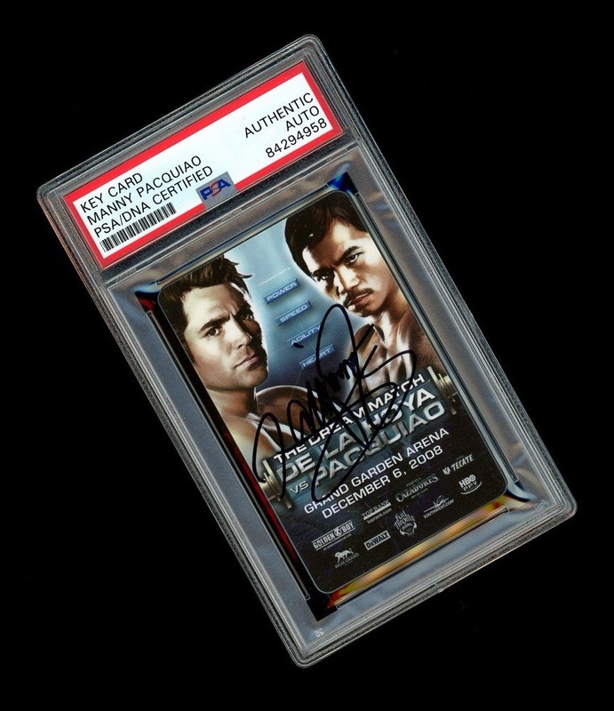 RARE MANNY PACQUIAO vs OSCAR DE LA HOYA SIGNED AUTO MGM KEY CARD PSA AUTH BOXING