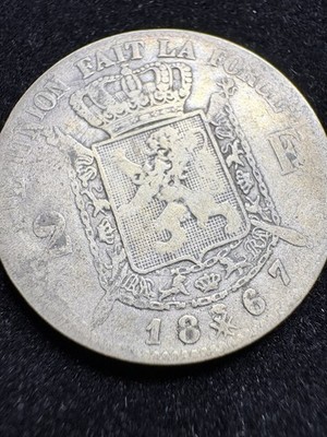 1867 Belgium 2 Francs Low Mintage Silver Coin King Leopold II
