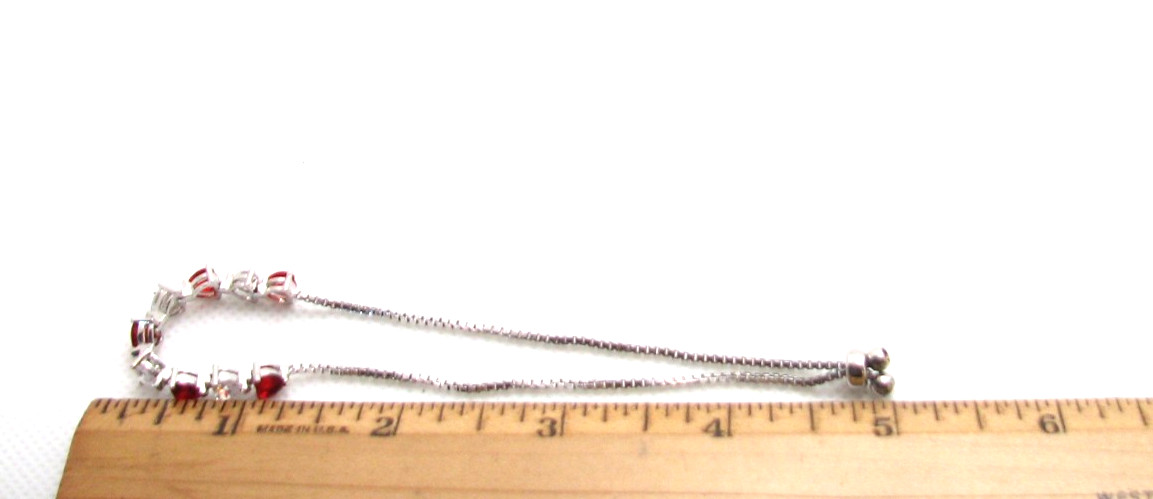 Fine Silver Plate Simulated Ruby & CZ Hearts Brac… - image 5