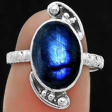 Blue Fire Labradorite - Madagascar 925 Sterling Silver Ring s.7 Jewelry R-1160