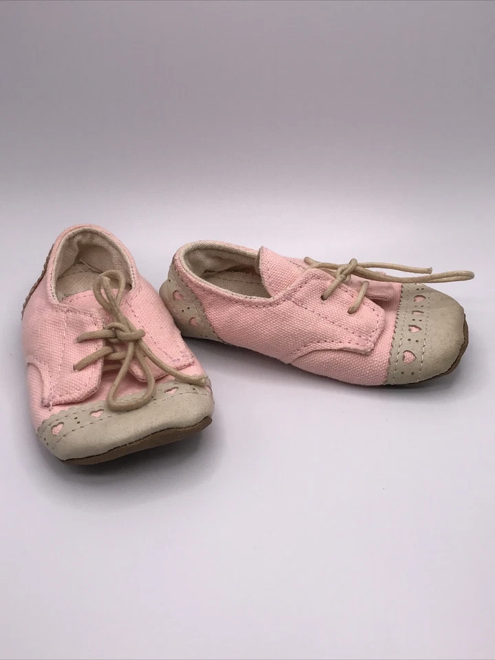 Vintage 80s Ajalor Baby Toddler Girl Pink Handmade Canvas Leather Shoes Pink - Image 3 of 4