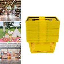12 Packs 18L Plastic Shopping Baskets with Handles Yellow Store Retail Baskets