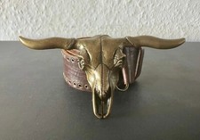 Bull Head Belt Brass Gold Silver Studded Leather Brown 110cm