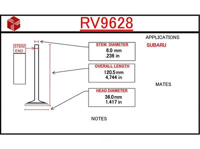 Engine Intake Valve ITM RV9628