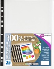 Image of A4 Pack 25 Professional Punched Pockets Filing Paper Pockets Wallets Glass Clear