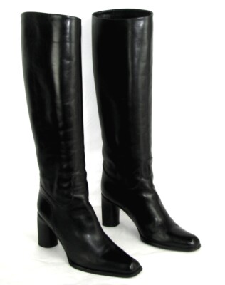 Bally Stiefel cimosa Absätze 8.5 CM Leder Dick Schwarz 8.5 US Sehr Guter Zustand