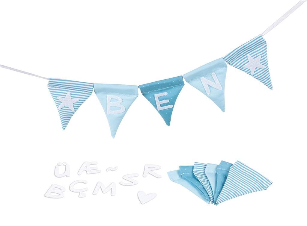goki 60675 - Letter Bunting Blue with 10 Flags - Made of Fabric - Personalised -