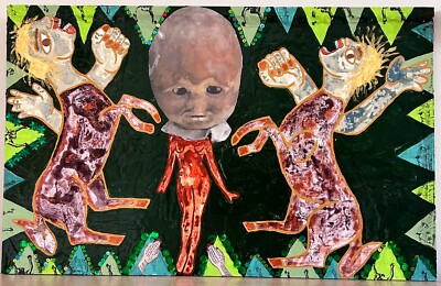 Original Outsider/Visionary Art Piece On Wood: Two Works On One - 22''x14''