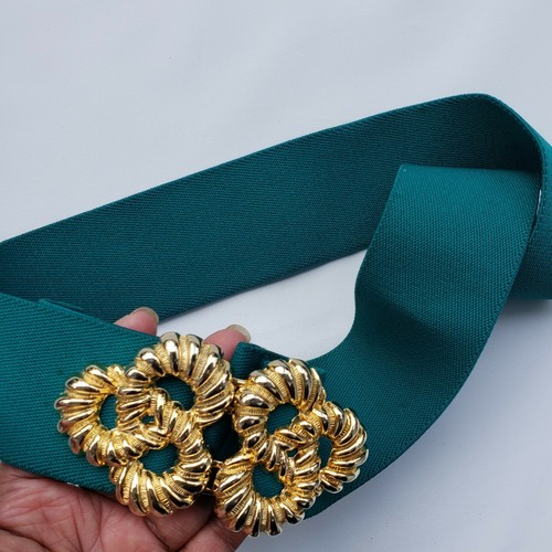 Vgt 80's Motion East Stretch Elastic Belt Green Goldtone Infinit Buckle One Size - Picture 9 of 12