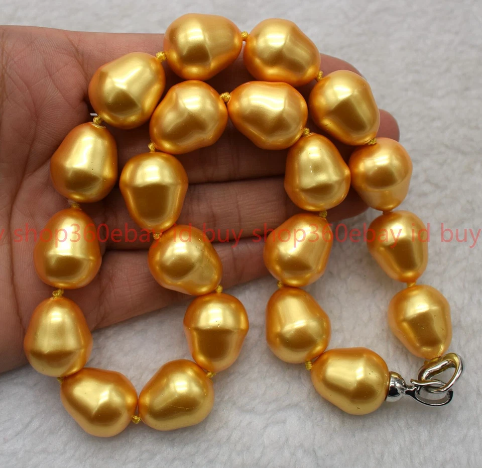 Enorme collar de piedras preciosas de moda de 20 mm concha barroca dorada (no perla) 16-36 pulgadas Foto 4 de 4