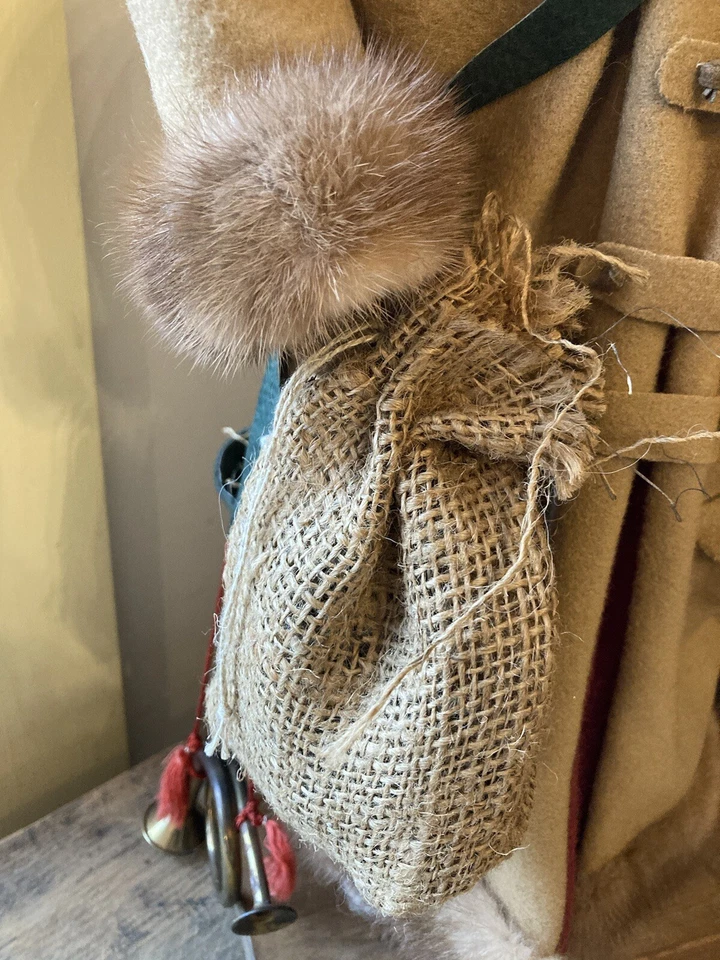 Vintage Primitive Country Store Santa Clay Face Real Fur Hat 22" Signed - Image 3 of 4