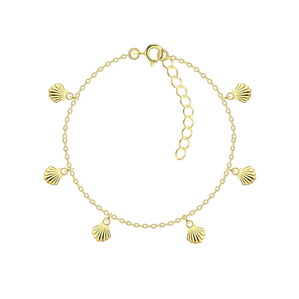 "Shell Charm Bracelet with Extension - 7\" - 925 Sterling Silver with Gold Finish"
