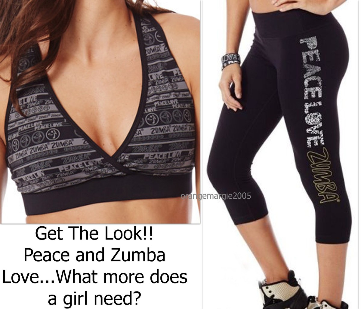 【即納 M】Zumba Peace Love Zumba Capri Legging ズンバ ZUMBA 2Pc.SET!! Peace,Love CAPRI LEGGINGS Sz.S + V BRA TOP