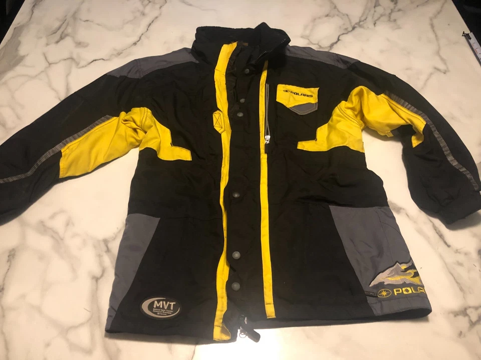 Abrigo Chaqueta Moto de Nieve Polaris 2 en 1 Para Hombre Mediano Negro Amarillo Cremallera Completa MVT Foto 3 de 4