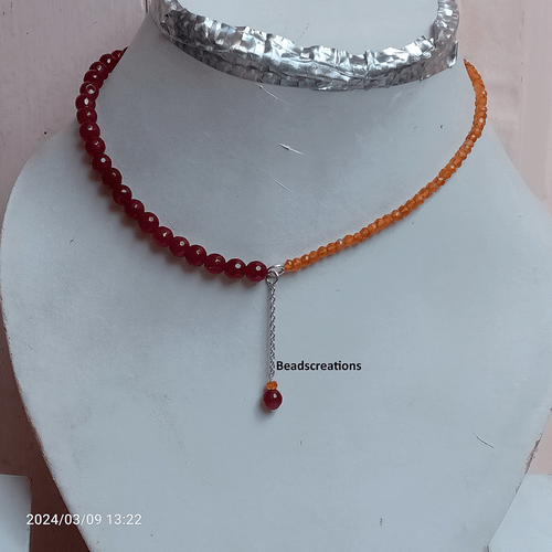 Natural Red Ruby Jade and Carnelian Beads Chain Necklace Gift for Mother - Picture 4 of 5